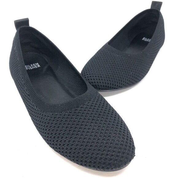 Eileen Fisher Shoes Womens 9.5 Naomi Black Recycled Knit Slip On Ballet Flats - Picture 1 of 9